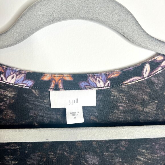 J. Jill Dark Moody Florals Black Purple Long Sleeve Modal Tunic Top Sz Medium - Picture 2 of 5